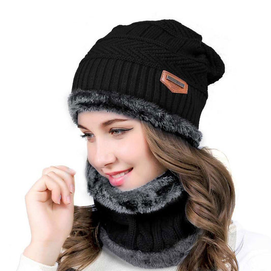 Winter Warm Thick Beanie Hat Scarf Set Neck Cover