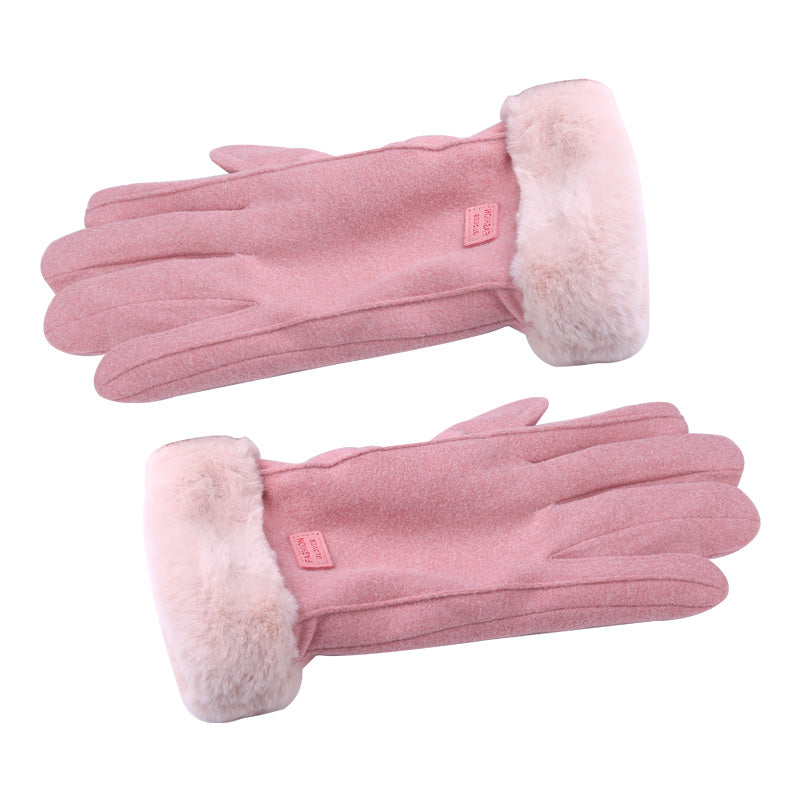 Women's Thermal Fleece Suede Touchscreen Fur-Lined Winter Gloves