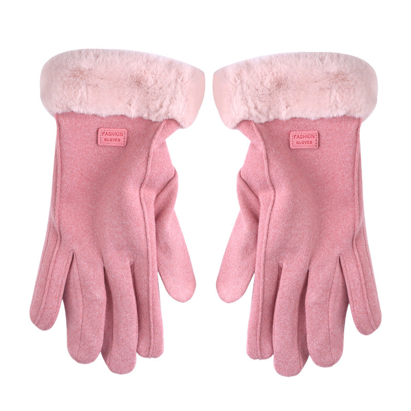 Women's Thermal Fleece Suede Touchscreen Fur-Lined Winter Gloves