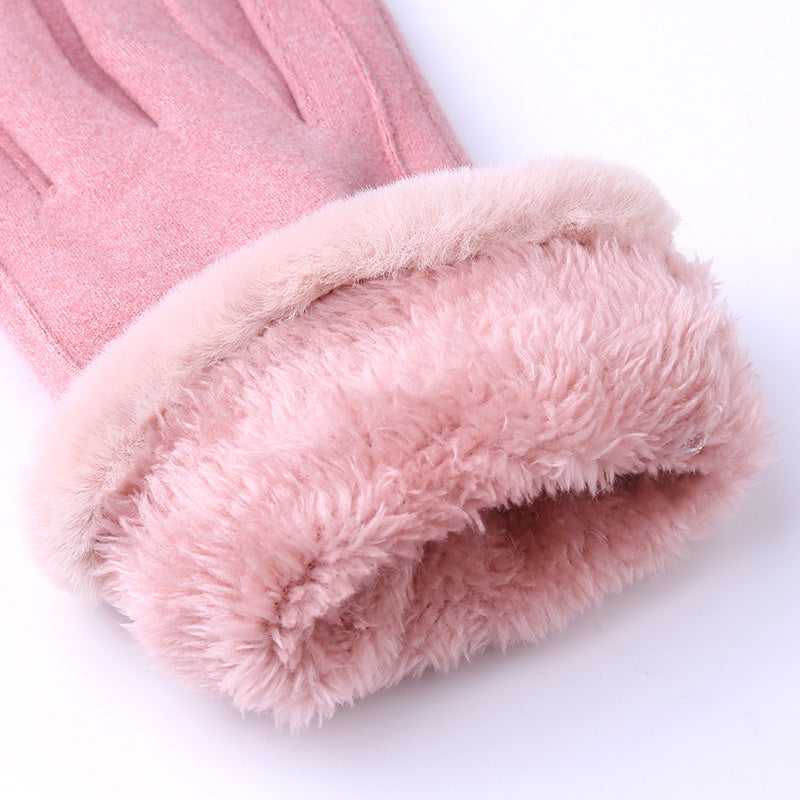 Women's Thermal Fleece Suede Touchscreen Fur-Lined Winter Gloves