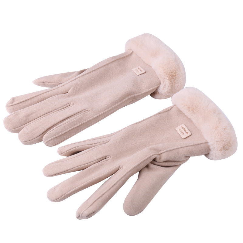 Women's Thermal Fleece Suede Touchscreen Fur-Lined Winter Gloves