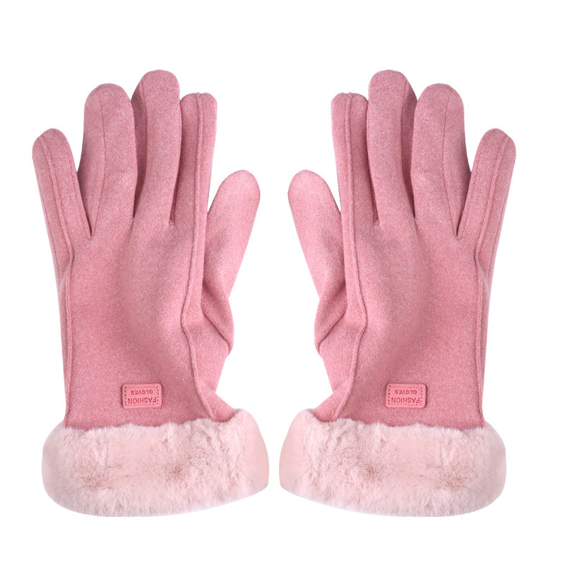 Women's Thermal Fleece Suede Touchscreen Fur-Lined Winter Gloves