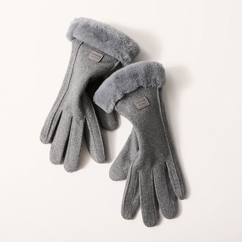 Women's Thermal Fleece Suede Touchscreen Fur-Lined Winter Gloves