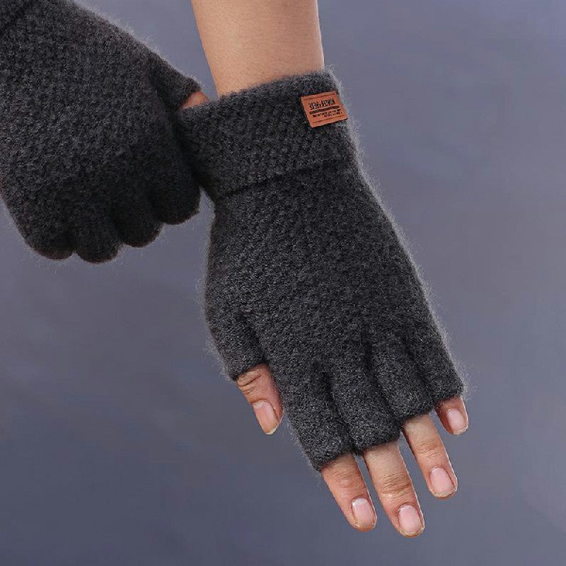 Alpaca Wool Fingerless Gloves Knitted Half Finger Mittens