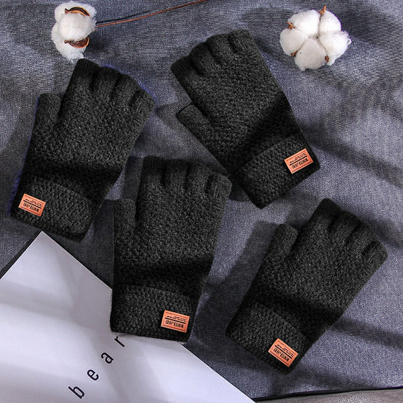 Alpaca Wool Fingerless Gloves Knitted Half Finger Mittens