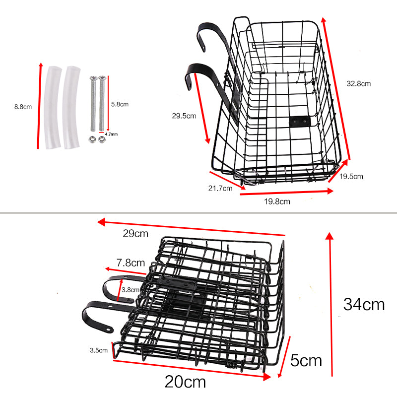 Bike Front Rear Basket Foldable Metal Shopping Carrier